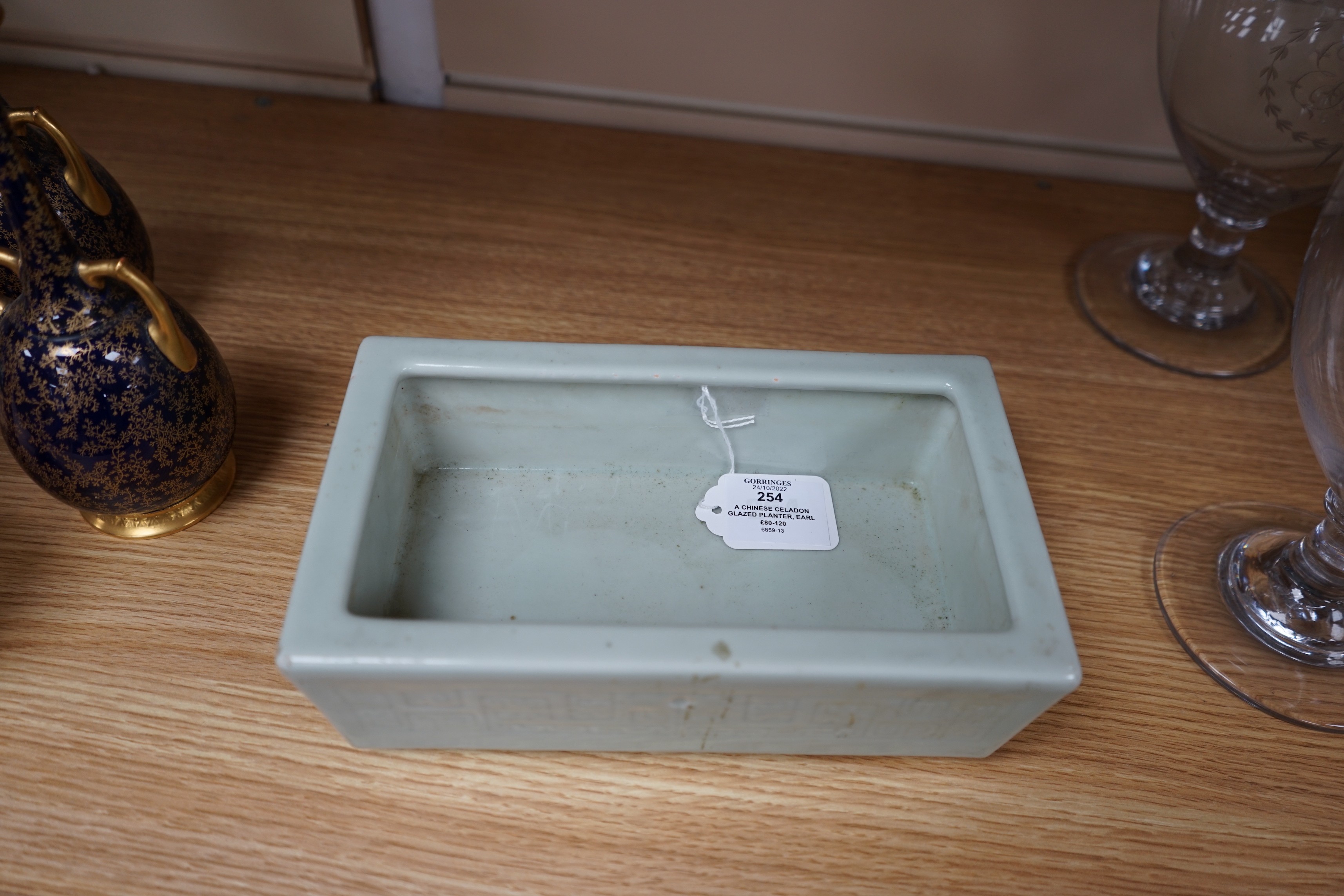 A Chinese celadon glazed planter, early 20th century, 24 cms wide x 14 deep